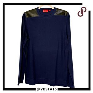 Hugo Boss Men's Cotton Silk Cashmere Long Sleeve Sweater Navy Blue Size Large